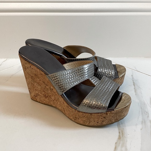 Jimmy Choo Shoes - JIMMY CHOO silver/ chrome wedge mules